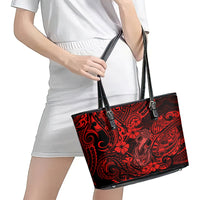Hawaii Fish Hook Leather Tote Bag Hibiscus Hawaii Tribal Tattoo Red Version - Wonder Print Shop