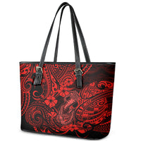 Hawaii Fish Hook Leather Tote Bag Hibiscus Hawaii Tribal Tattoo Red Version - Wonder Print Shop