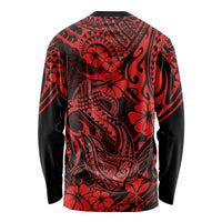 Hawaii Fish Hook Long Sleeve Shirt Hibiscus Hawaii Tribal Tattoo Red Version - Wonder Print Shop