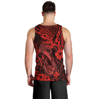 Hawaii Fish Hook Men Tank Top Hibiscus Hawaii Tribal Tattoo Red Version - Wonder Print Shop