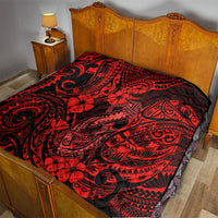 Hawaii Fish Hook Quilt Hibiscus Hawaii Tribal Tattoo Red Version - Wonder Print Shop