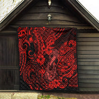 Hawaii Fish Hook Quilt Hibiscus Hawaii Tribal Tattoo Red Version - Wonder Print Shop
