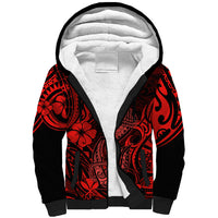 Hawaii Fish Hook Sherpa Hoodie Hibiscus Hawaii Tribal Tattoo Red Version - Wonder Print Shop