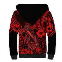 Hawaii Fish Hook Sherpa Hoodie Hibiscus Hawaii Tribal Tattoo Red Version - Wonder Print Shop