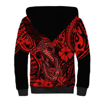 Hawaii Fish Hook Sherpa Hoodie Hibiscus Hawaii Tribal Tattoo Red Version - Wonder Print Shop