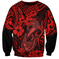 Hawaii Fish Hook Sweatshirt Hibiscus Hawaii Tribal Tattoo Red Version - Wonder Print Shop