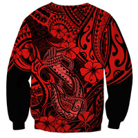 Hawaii Fish Hook Sweatshirt Hibiscus Hawaii Tribal Tattoo Red Version - Wonder Print Shop