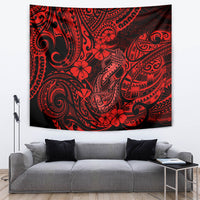 Hawaii Fish Hook Tapestry Hibiscus Hawaii Tribal Tattoo Red Version - Wonder Print Shop