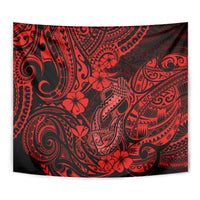 Hawaii Fish Hook Tapestry Hibiscus Hawaii Tribal Tattoo Red Version - Wonder Print Shop