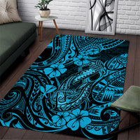 Hawaii Fish Hook Area Rug Hibiscus Hawaii Tribal Tattoo Sky Blue Version - Wonder Print Shop