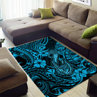 Hawaii Fish Hook Area Rug Hibiscus Hawaii Tribal Tattoo Sky Blue Version - Wonder Print Shop