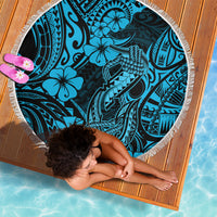 Hawaii Fish Hook Beach Blanket Hibiscus Hawaii Tribal Tattoo Sky Blue Version - Wonder Print Shop