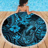 Hawaii Fish Hook Beach Blanket Hibiscus Hawaii Tribal Tattoo Sky Blue Version - Wonder Print Shop