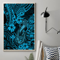 Hawaii Fish Hook Canvas Wall Art Hibiscus Hawaii Tribal Tattoo Sky Blue Version - Wonder Print Shop