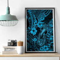Hawaii Fish Hook Canvas Wall Art Hibiscus Hawaii Tribal Tattoo Sky Blue Version - Wonder Print Shop