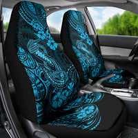 Hawaii Fish Hook Car Seat Cover Hibiscus Hawaii Tribal Tattoo Sky Blue Version - Wonder Print Shop