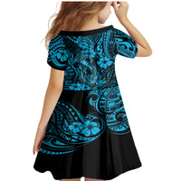 Hawaii Fish Hook Family Matching Mermaid Dress and Hawaiian Shirt Hibiscus Hawaii Tribal Tattoo Sky Blue Version - Wonder Print Shop