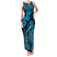 Hawaii Fish Hook Family Matching Tank Maxi Dress and Hawaiian Shirt Hibiscus Hawaii Tribal Tattoo Sky Blue Version - Wonder Print Shop