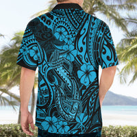 Hawaii Fish Hook Hawaiian Shirt Hibiscus Hawaii Tribal Tattoo Sky Blue Version - Wonder Print Shop