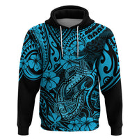 Hawaii Fish Hook Hoodie Hibiscus Hawaii Tribal Tattoo Sky Blue Version - Wonder Print Shop