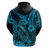 Hawaii Fish Hook Hoodie Hibiscus Hawaii Tribal Tattoo Sky Blue Version - Wonder Print Shop