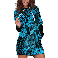 Hawaii Fish Hook Hoodie Dress Hibiscus Hawaii Tribal Tattoo Sky Blue Version - Wonder Print Shop
