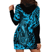 Hawaii Fish Hook Hoodie Dress Hibiscus Hawaii Tribal Tattoo Sky Blue Version - Wonder Print Shop