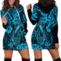 Hawaii Fish Hook Hoodie Dress Hibiscus Hawaii Tribal Tattoo Sky Blue Version - Wonder Print Shop