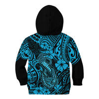 Hawaii Fish Hook Kid Hoodie Hibiscus Hawaii Tribal Tattoo Sky Blue Version - Wonder Print Shop
