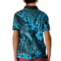 Hawaii Fish Hook Kid Polo Shirt Hibiscus Hawaii Tribal Tattoo Sky Blue Version - Wonder Print Shop