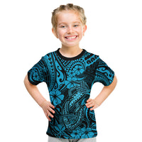 Hawaii Fish Hook Kid T Shirt Hibiscus Hawaii Tribal Tattoo Sky Blue Version - Wonder Print Shop