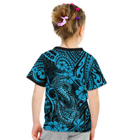 Hawaii Fish Hook Kid T Shirt Hibiscus Hawaii Tribal Tattoo Sky Blue Version - Wonder Print Shop
