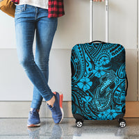 Hawaii Fish Hook Luggage Cover Hibiscus Hawaii Tribal Tattoo Sky Blue Version - Wonder Print Shop