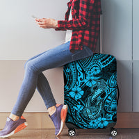 Hawaii Fish Hook Luggage Cover Hibiscus Hawaii Tribal Tattoo Sky Blue Version - Wonder Print Shop