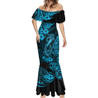 Hawaii Fish Hook Mermaid Dress Hibiscus Hawaii Tribal Tattoo Sky Blue Version - Wonder Print Shop