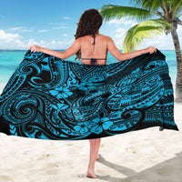 Hawaii Fish Hook Sarong Hibiscus Hawaii Tribal Tattoo Sky Blue Version - Wonder Print Shop