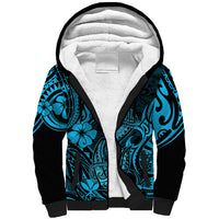 Hawaii Fish Hook Sherpa Hoodie Hibiscus Hawaii Tribal Tattoo Sky Blue Version - Wonder Print Shop