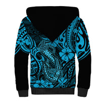 Hawaii Fish Hook Sherpa Hoodie Hibiscus Hawaii Tribal Tattoo Sky Blue Version - Wonder Print Shop