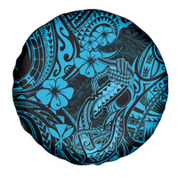 Hawaii Fish Hook Spare Tire Cover Hibiscus Hawaii Tribal Tattoo Sky Blue Version - Wonder Print Shop