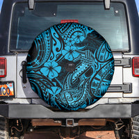 Hawaii Fish Hook Spare Tire Cover Hibiscus Hawaii Tribal Tattoo Sky Blue Version - Wonder Print Shop