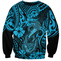 Hawaii Fish Hook Sweatshirt Hibiscus Hawaii Tribal Tattoo Sky Blue Version - Wonder Print Shop