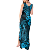Hawaii Fish Hook Tank Maxi Dress Hibiscus Hawaii Tribal Tattoo Sky Blue Version - Wonder Print Shop