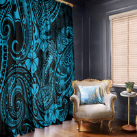 Hawaii Fish Hook Window Curtain Hibiscus Hawaii Tribal Tattoo Sky Blue Version - Wonder Print Shop