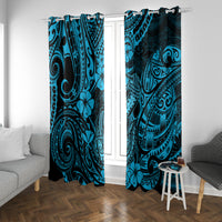 Hawaii Fish Hook Window Curtain Hibiscus Hawaii Tribal Tattoo Sky Blue Version - Wonder Print Shop