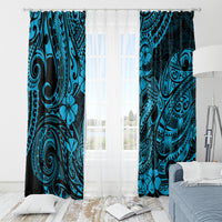 Hawaii Fish Hook Window Curtain Hibiscus Hawaii Tribal Tattoo Sky Blue Version - Wonder Print Shop