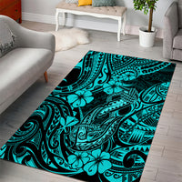 Hawaii Fish Hook Area Rug Hibiscus Hawaii Tribal Tattoo Turquoise Version - Wonder Print Shop