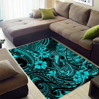 Hawaii Fish Hook Area Rug Hibiscus Hawaii Tribal Tattoo Turquoise Version - Wonder Print Shop
