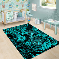 Hawaii Fish Hook Area Rug Hibiscus Hawaii Tribal Tattoo Turquoise Version - Wonder Print Shop