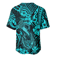 Hawaii Fish Hook Baseball Jersey Hibiscus Hawaii Tribal Tattoo Turquoise Version - Wonder Print Shop