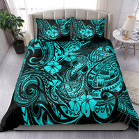 Hawaii Fish Hook Bedding Set Hibiscus Hawaii Tribal Tattoo Turquoise Version - Wonder Print Shop